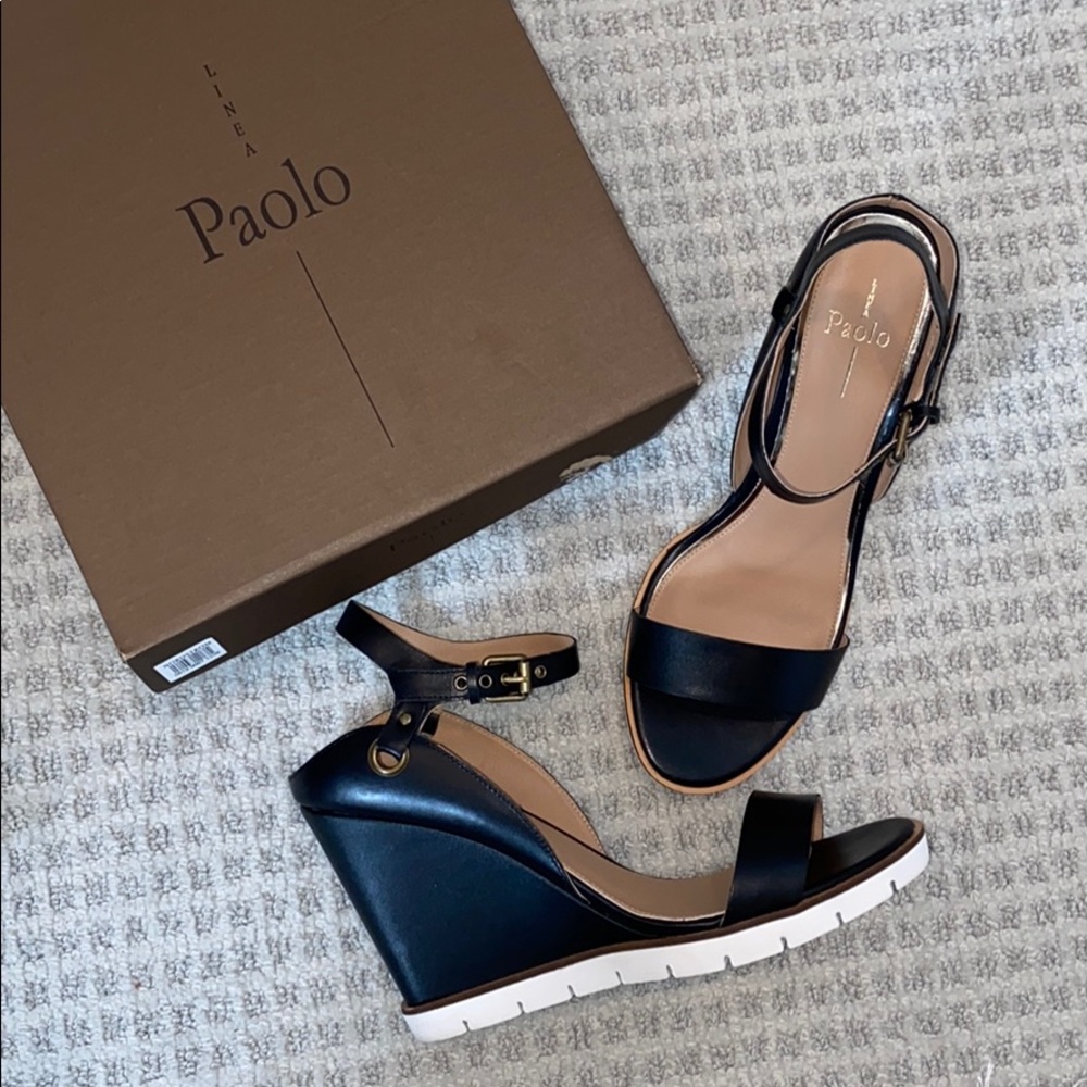 NIB Paolo Ella Leather Wedge Sandals